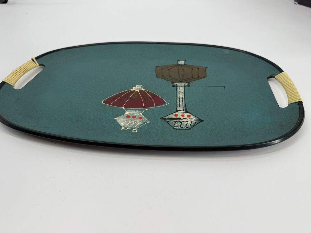 Tilso Serving Platter Teal Blue Tray Fiberboard Lamps Mid Century Vintage MCM